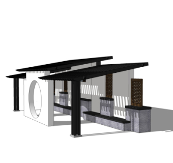 中式廊架免费su模型
