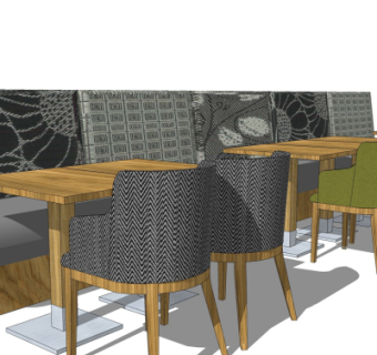 现代卡座餐桌椅su模型