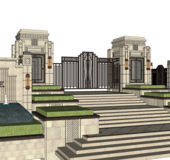 新古典小区门头su模型