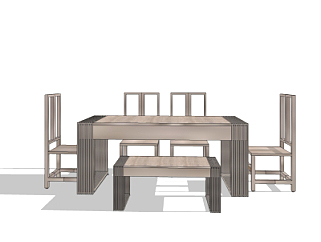 新中式<em>实木餐桌</em>椅su模型