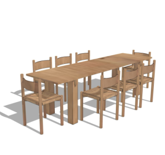 现代实木餐桌椅su模型