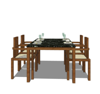 新中式餐桌椅su模型