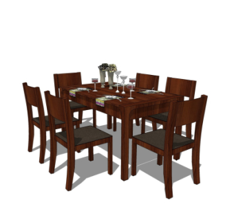 中式实木餐桌椅su模型