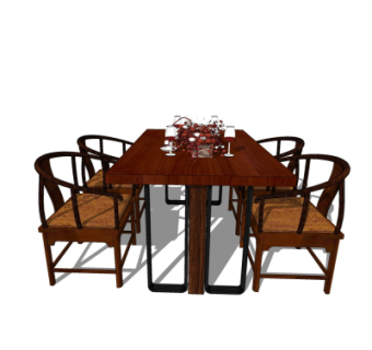 中式餐桌椅su模型