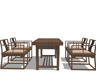 新中式<em>实木餐桌椅</em>su<em>模型</em>