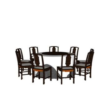 新中式圆形餐桌椅su模型