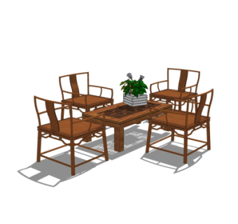 中式实木休闲桌椅su模型