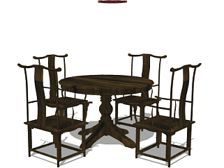 <em>中式圆形</em>实木餐桌椅su模型