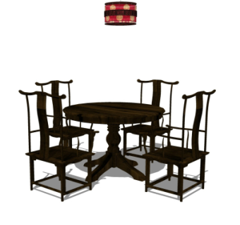 中式圆形实木餐桌椅su模型
