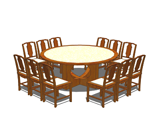 中式<em>圆形</em>实木餐桌<em>椅</em>su模型
