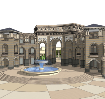 欧式古典小区门头su模型