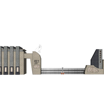 新中式学校门头su模型