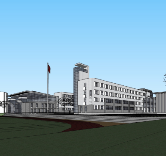 新中式学校su模型