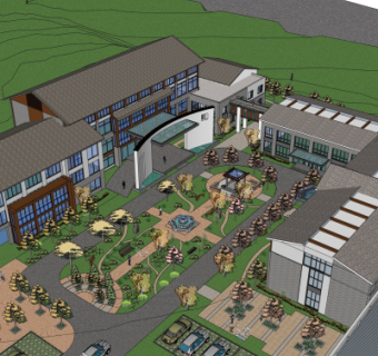 新中式学校su模型