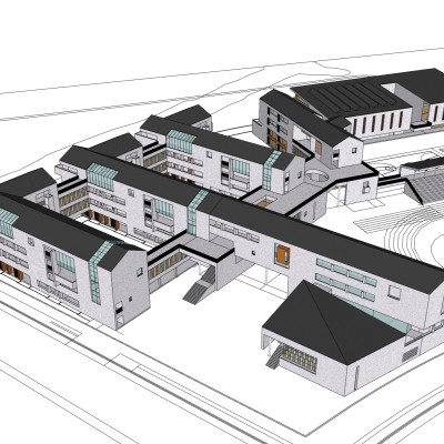 新中式教学楼su模型