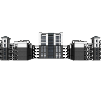 新中式教学楼su模型