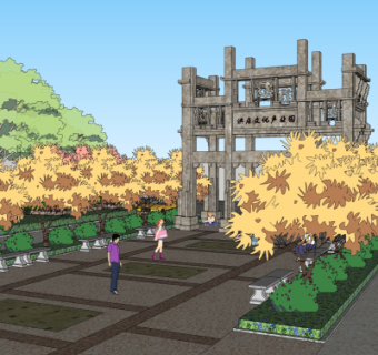 中式牌坊大门免费su模型