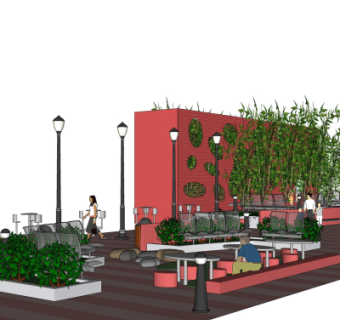 现代人行道景观su模型