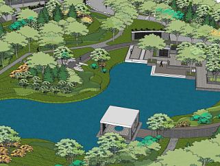 新中式公园景观su模型