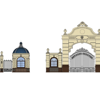欧式古典小区门头su模型