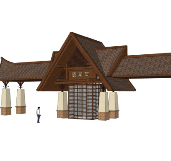 东南亚小区门头su模型