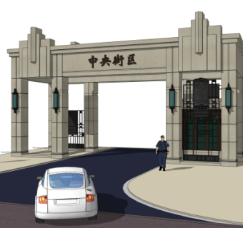 新古典小区门头su模型