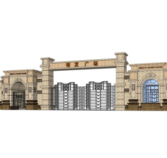 新古典小区门头su模型
