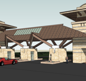 简欧小区门头su模型