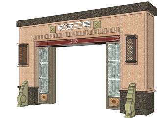 新中式建筑门头su模型