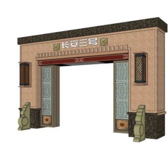 新中式建筑门头su模型