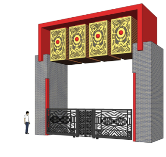 新中式建筑门头su模型