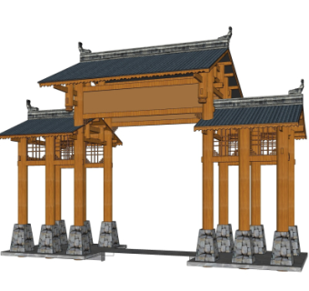 中式牌坊大门免费su模型