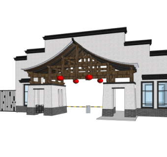 新中式小区门头su模型