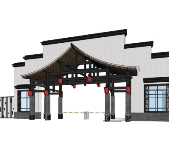 新中式小区门头su模型