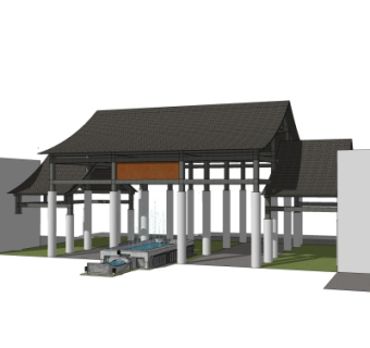 新中式小区门头su模型