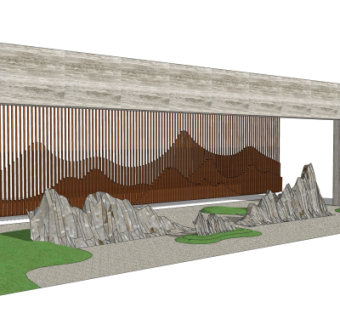 中式假山园艺小品su模型