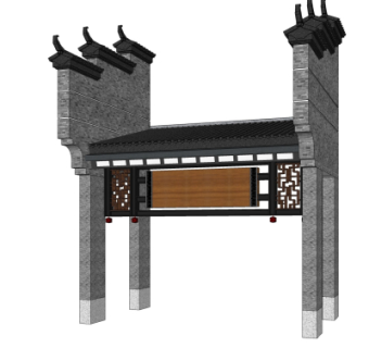 中式马头墙牌坊免费su模型