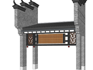 中式马头墙牌坊su模型