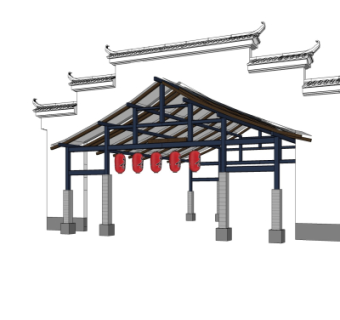 新中式建筑门头su模型