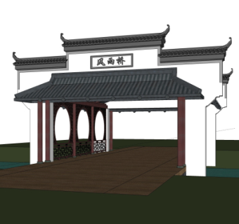 新中式建筑门头su模型