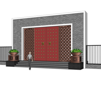 中式住宅门头su模型