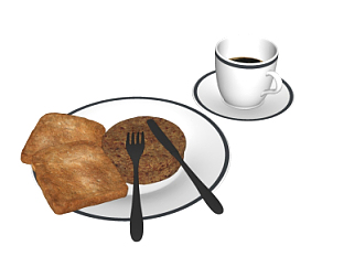 现代面包咖啡食物su模型