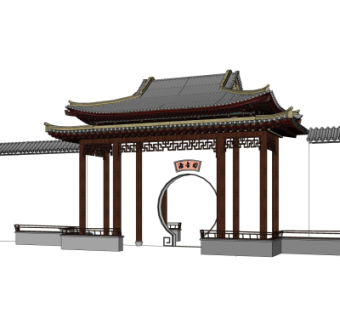 中式住宅门头su模型