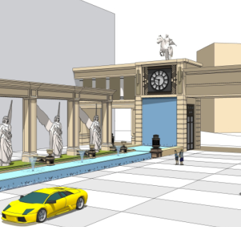 欧式古典小区门头su模型