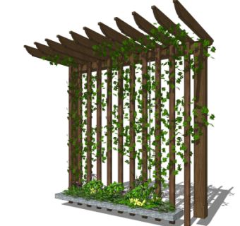 中式实木廊架su模型