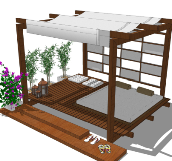 中式实木廊架su模型