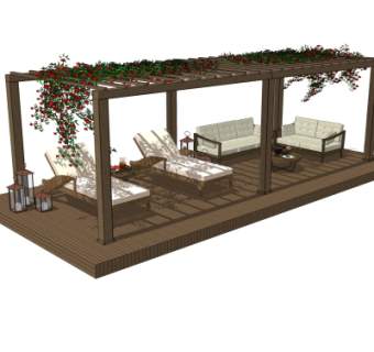 中式实木廊架su模型