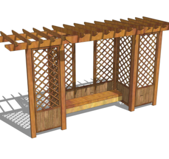 中式实木廊架su模型