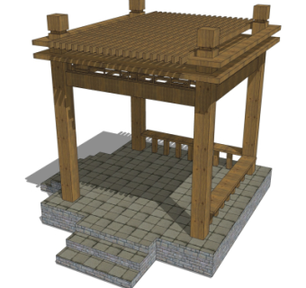 中式实木廊架su模型