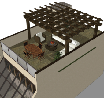 中式实木廊架su模型